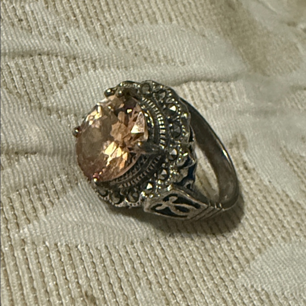 Elegant Silver and Peach Ring